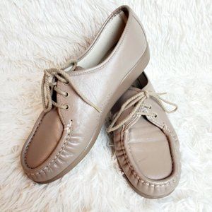 SAS SIESTA Women’s Moc Oxfords Mocha Leather Comfort Shoes Size 9B EUC